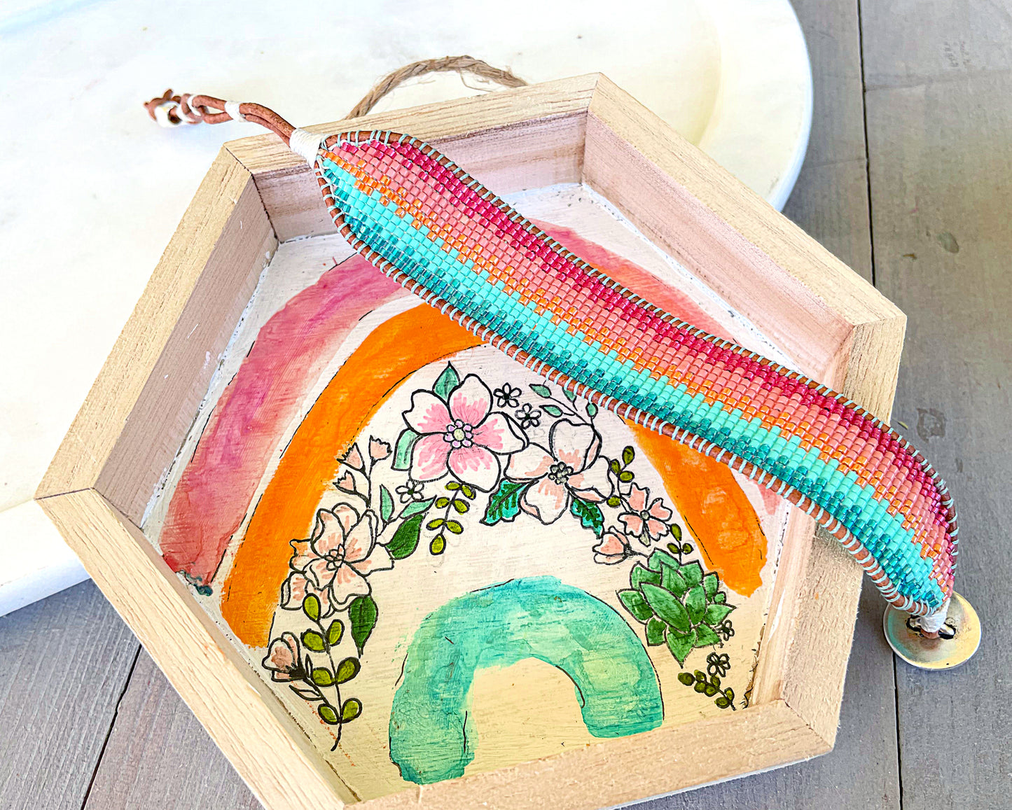 Bright Rainbow Ombre Bead Loom Woven Bracelet