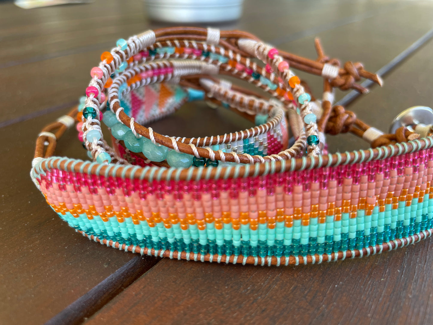 Bright Rainbow Ombre Bead Loom Woven Bracelet
