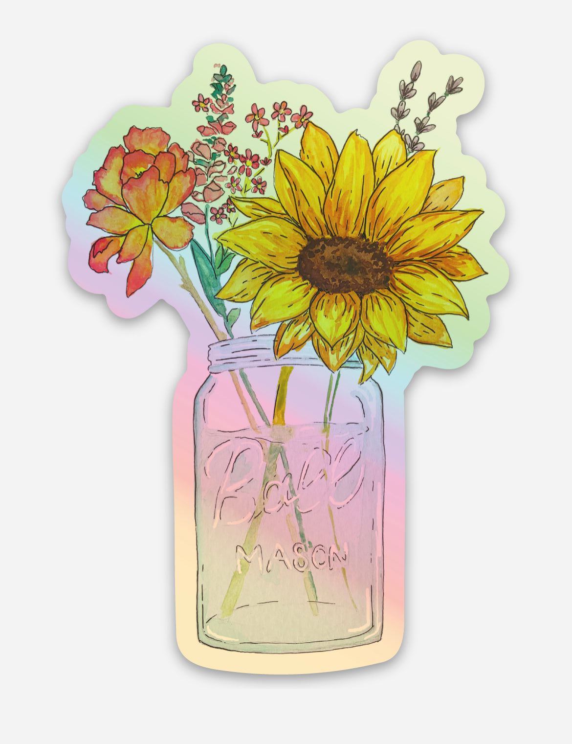 Mason Jar Sunflower Bouquet Waterproof Vinyl Decal