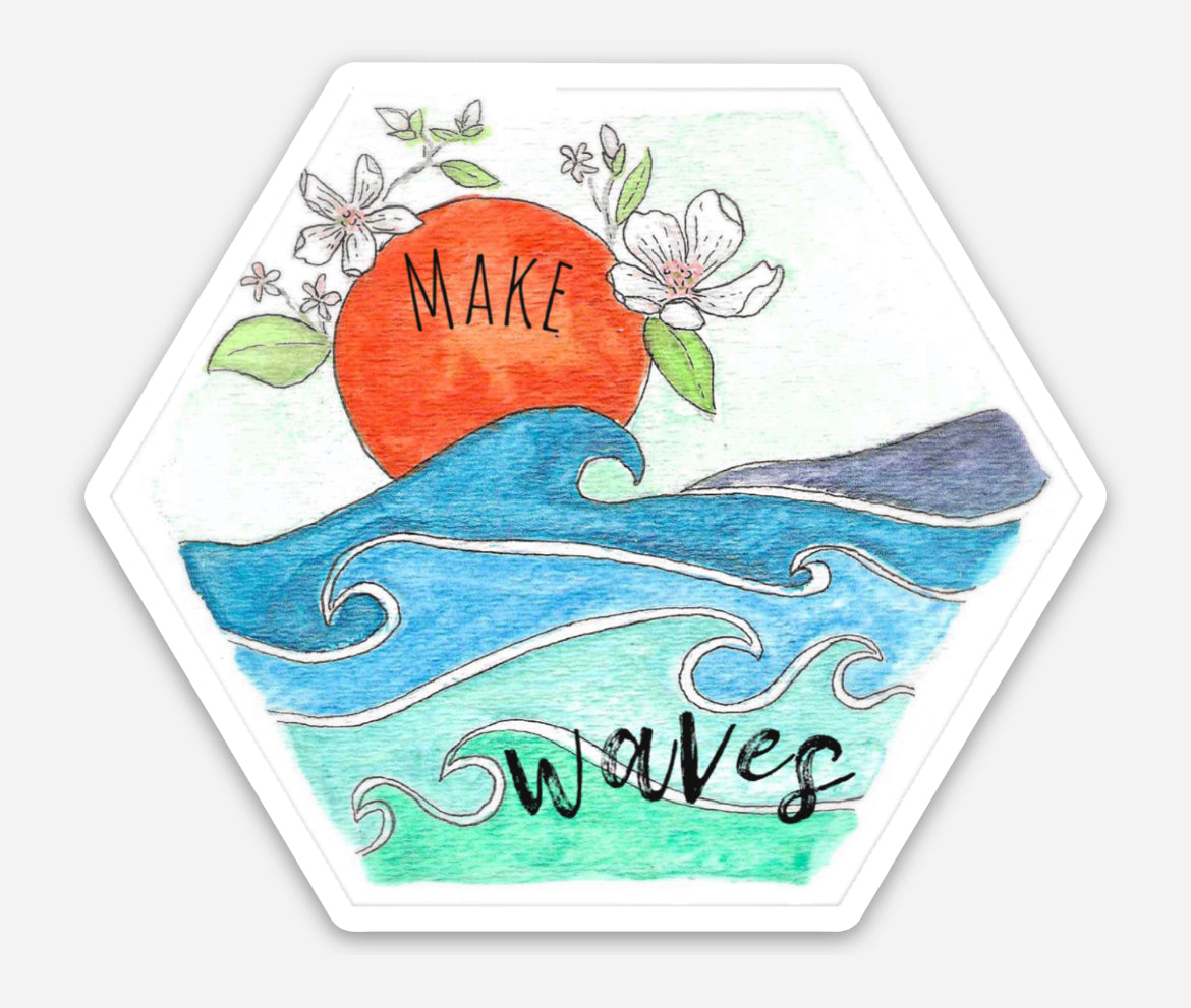 Make Waves watercolor Hexagon Sticker