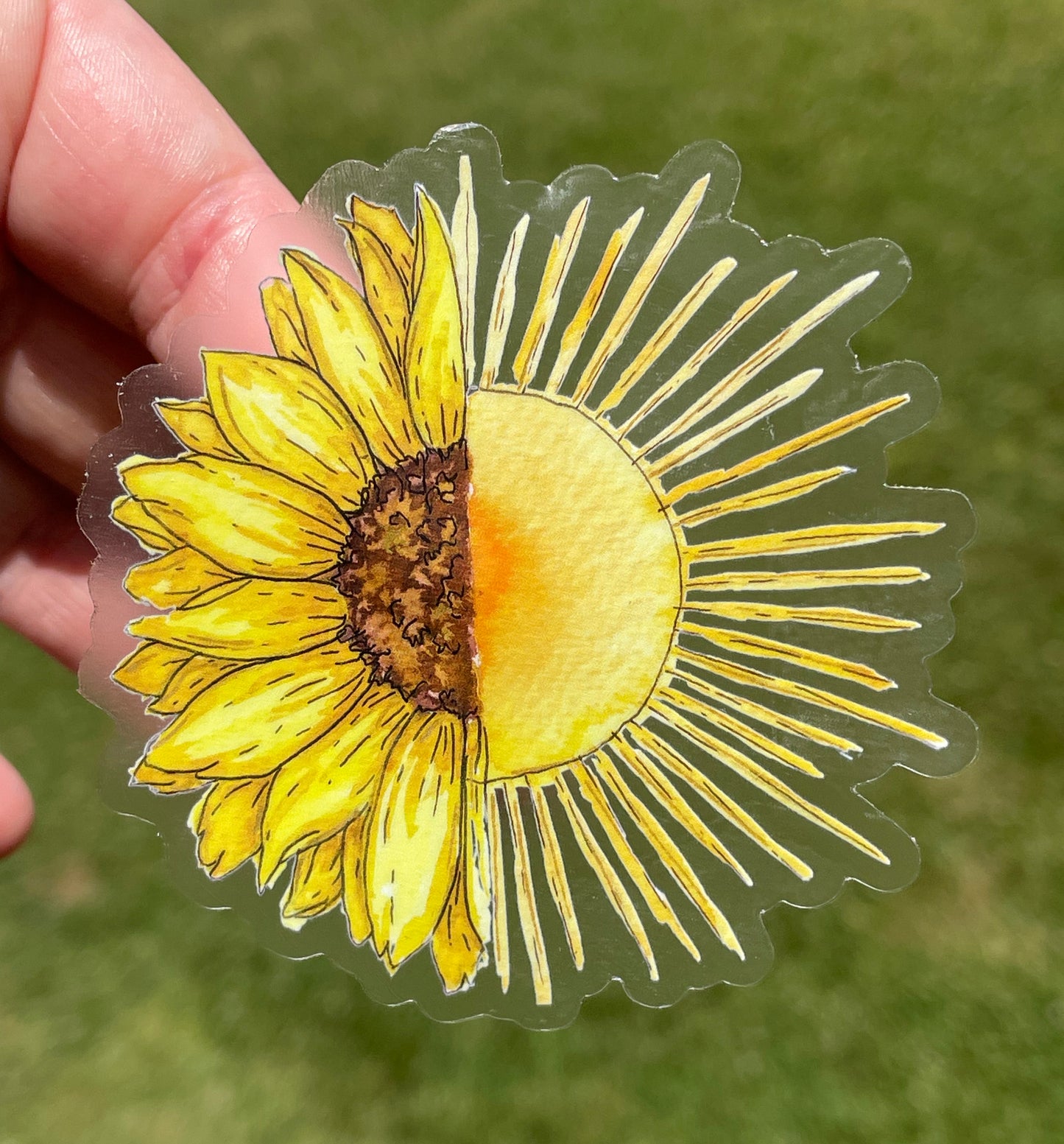 Sun and Sunflower watercolor clear vinyl waterproof sticker