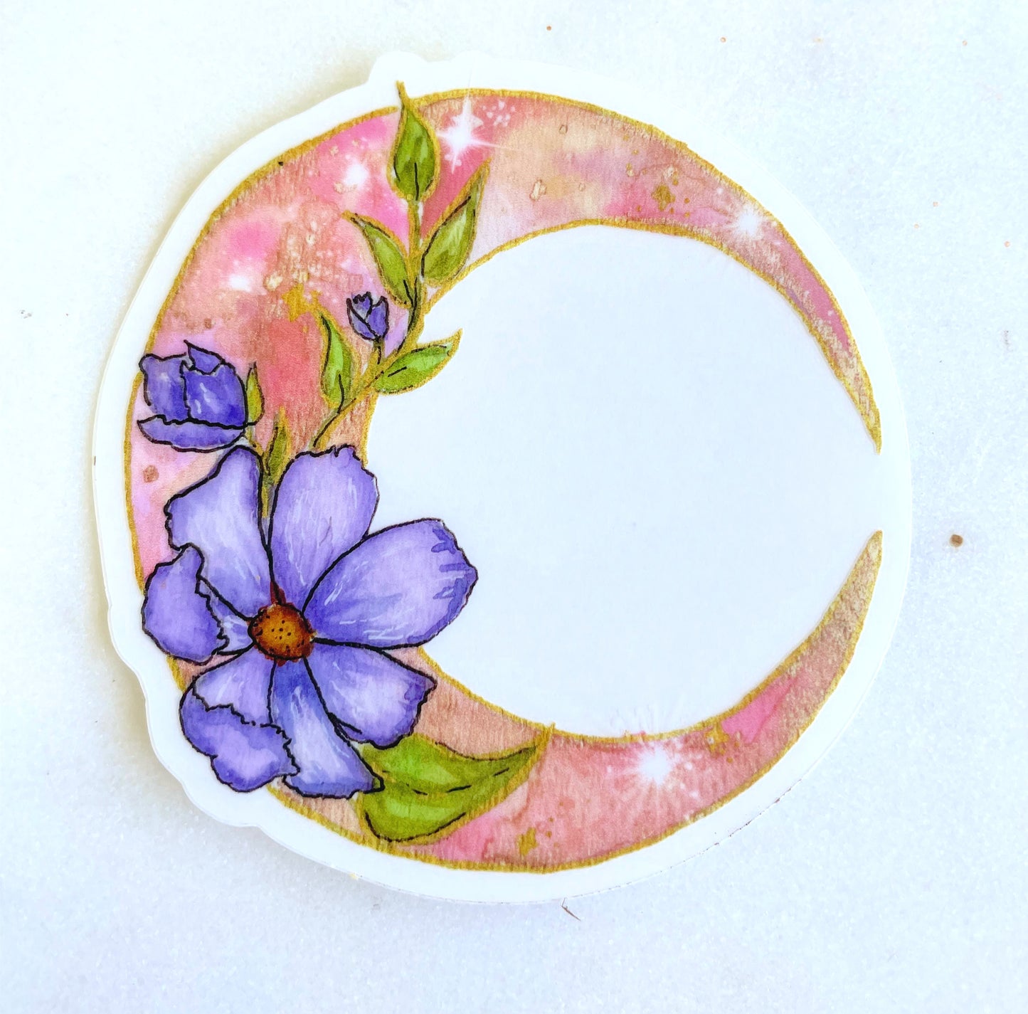 Pink Crescent Moon and Cosmo watercolor clear vinyl waterproof sticker