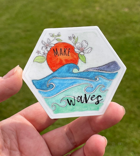 Make Waves watercolor Hexagon Sticker