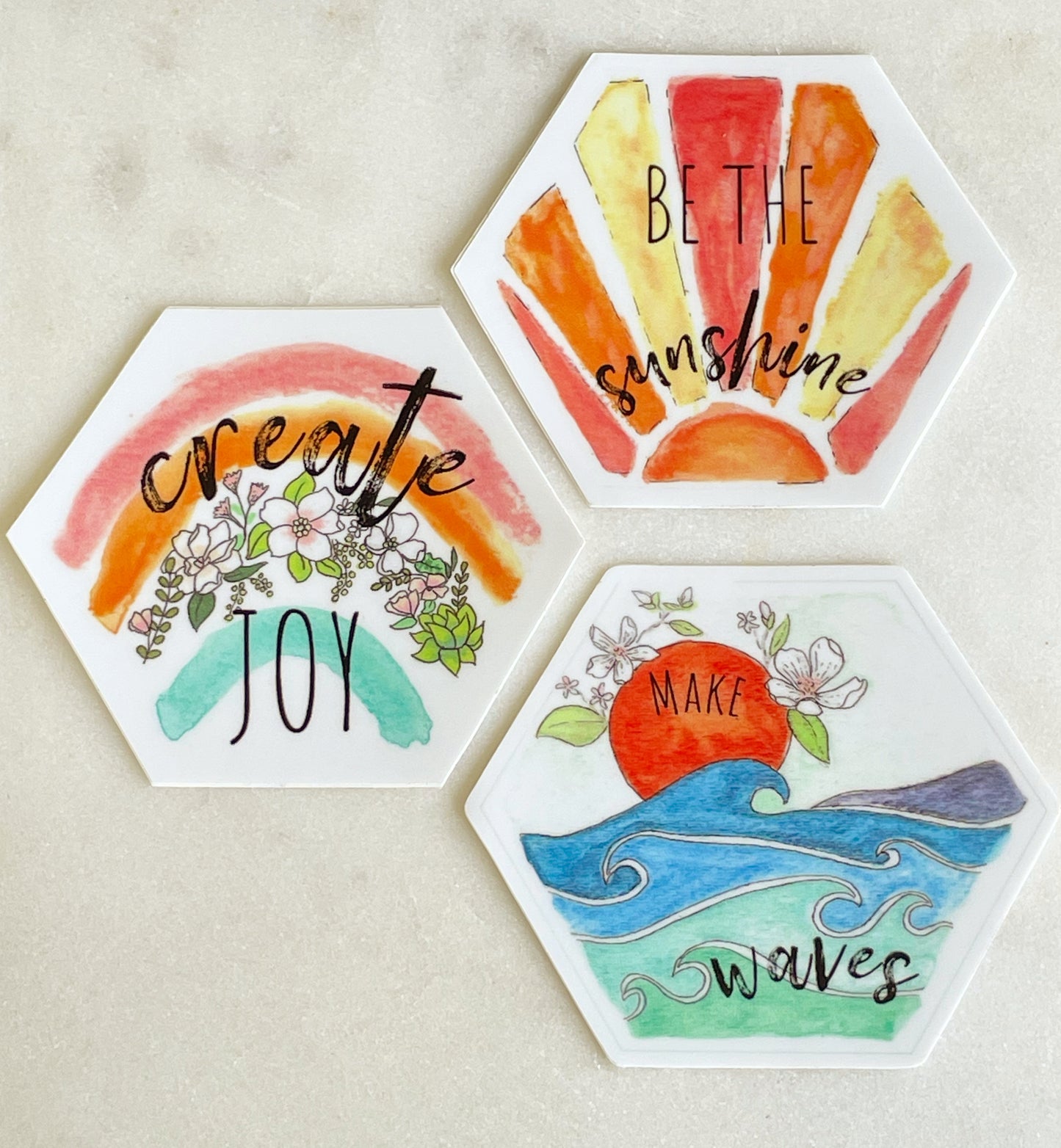 Make Waves watercolor Hexagon Sticker