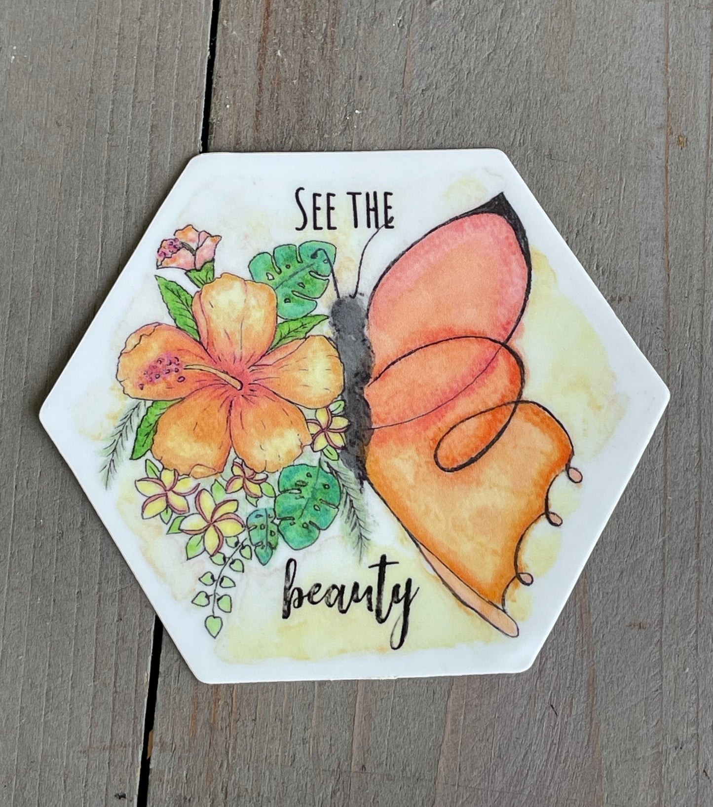 See the Beauty watercolor Hexagon Sticker