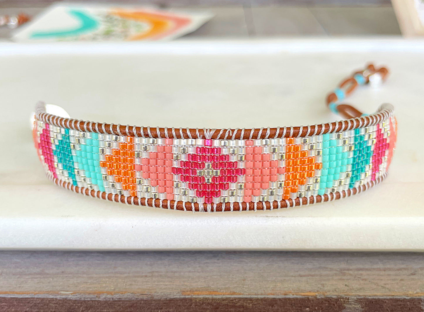 Rainbow Loom woven geometric Triangle beaded friendship bracelet