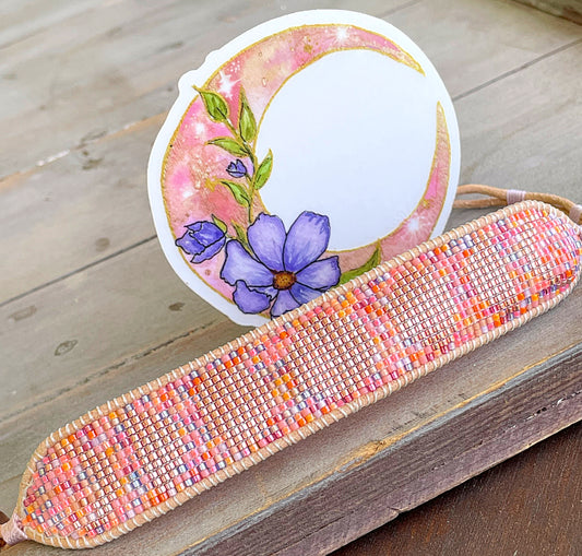 Pink Crescent Moon and Cosmo watercolor clear vinyl waterproof sticker