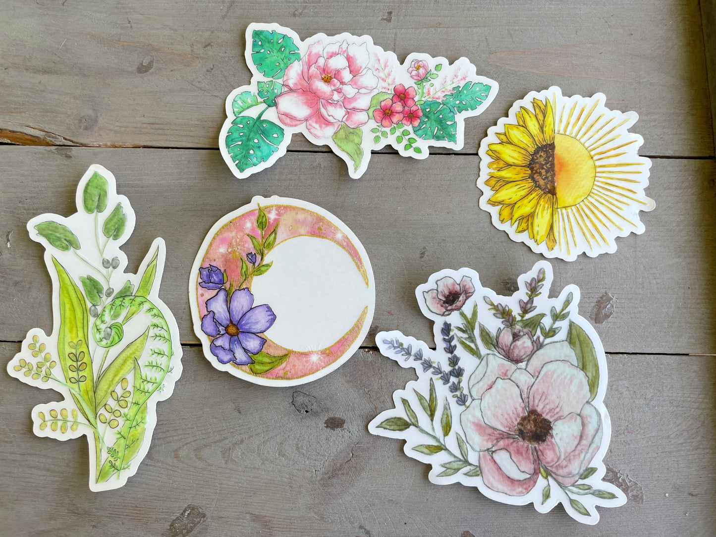Pink Crescent Moon and Cosmo watercolor clear vinyl waterproof sticker