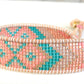 Pink Peach and Teal Loom woven geometric Diamond Chevron beaded friendship bracelet