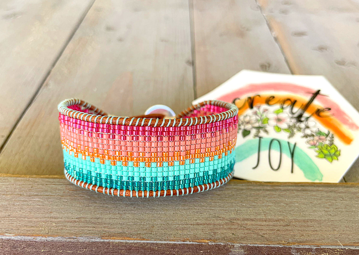 Bright Rainbow Ombre Bead Loom Woven Bracelet