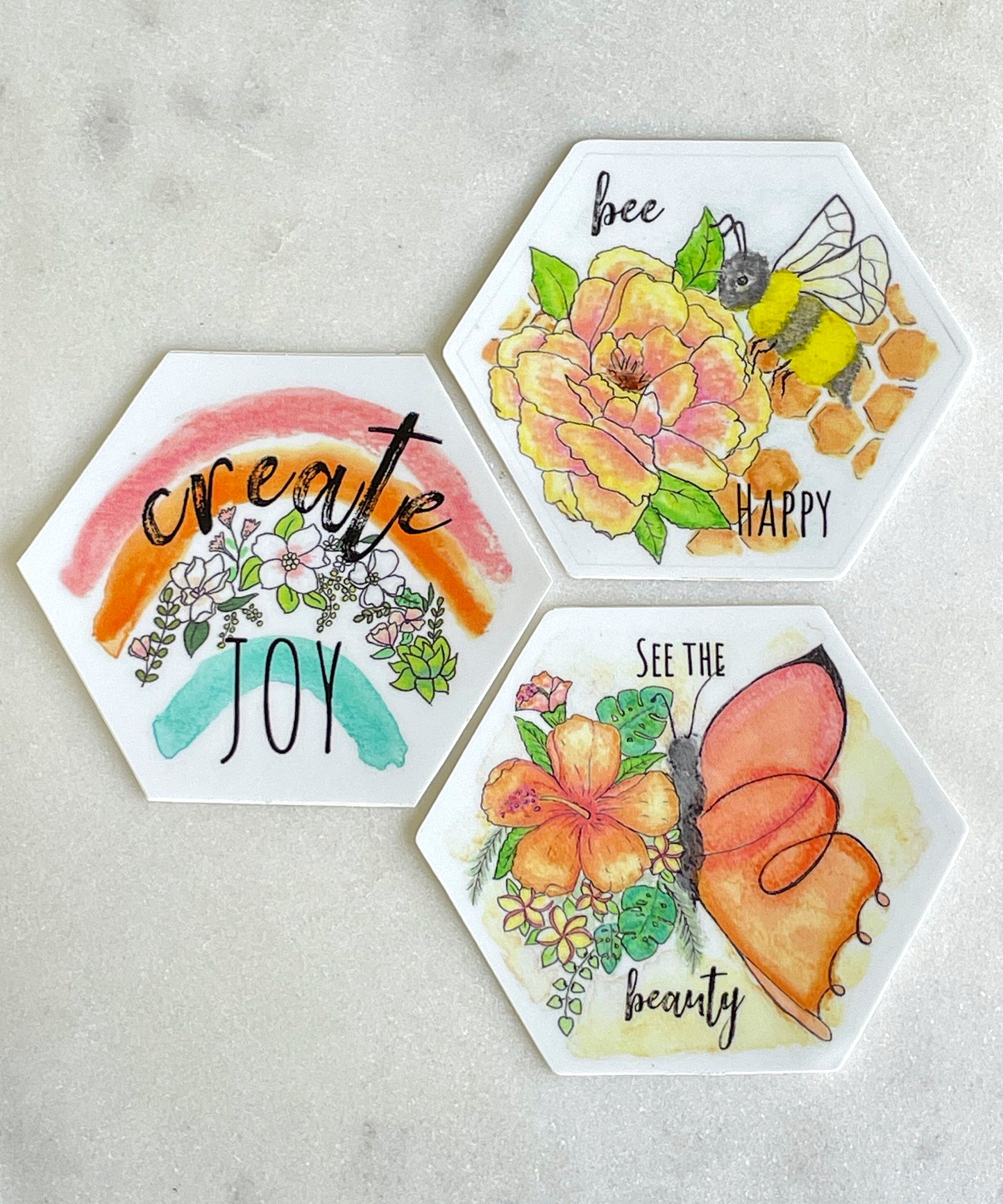 See the Beauty watercolor Hexagon Sticker