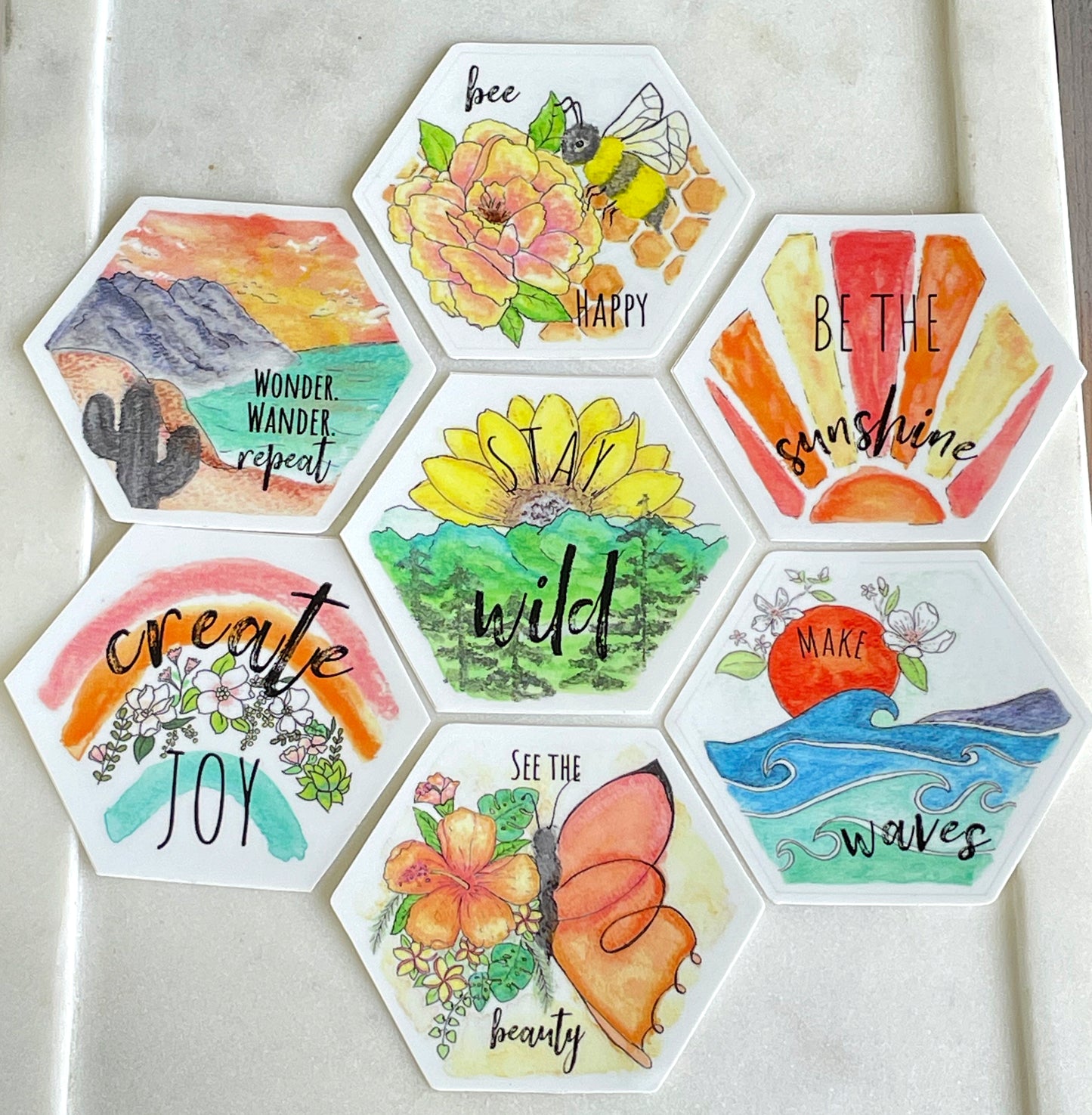 Make Waves watercolor Hexagon Sticker