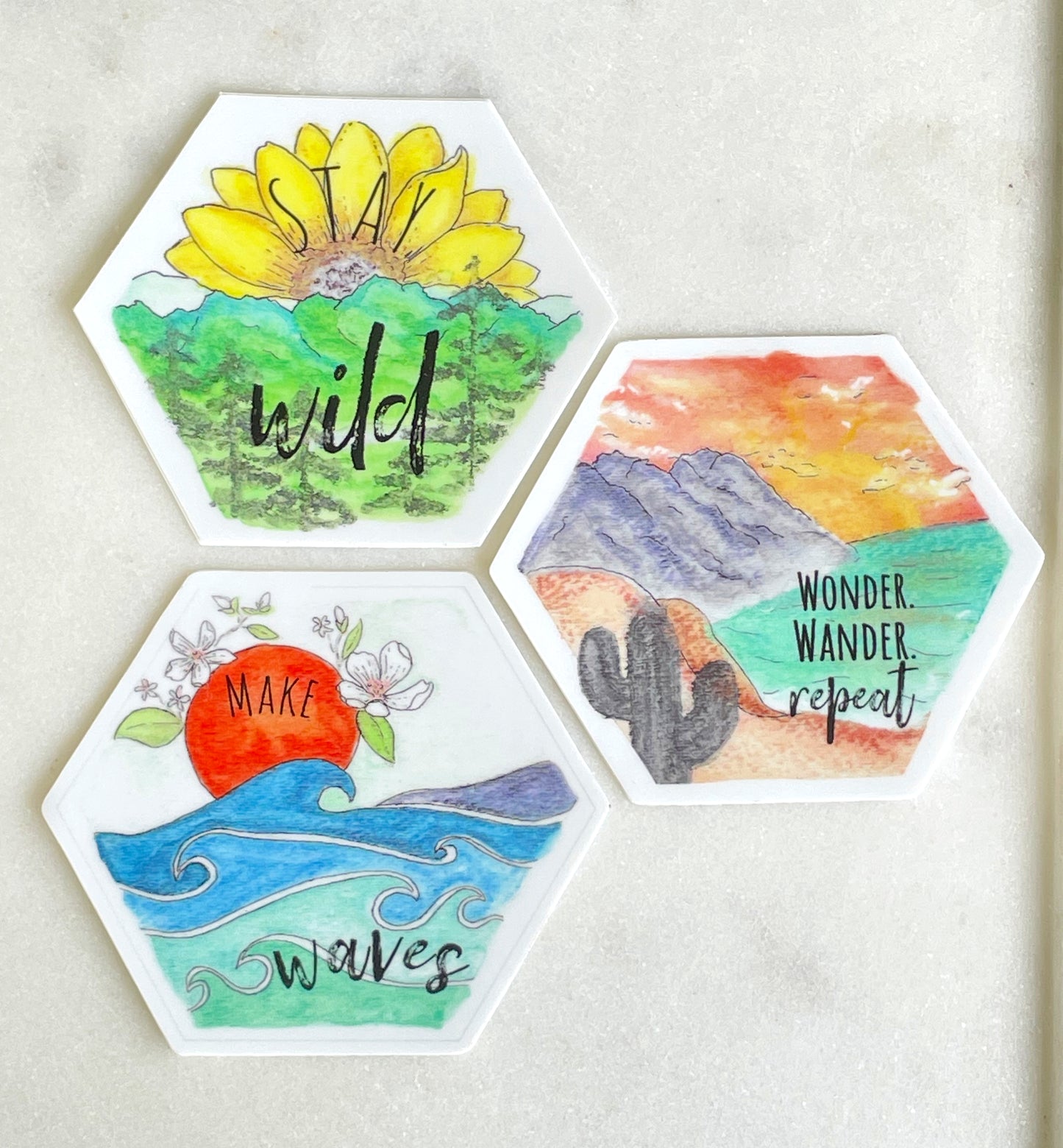 Make Waves watercolor Hexagon Sticker