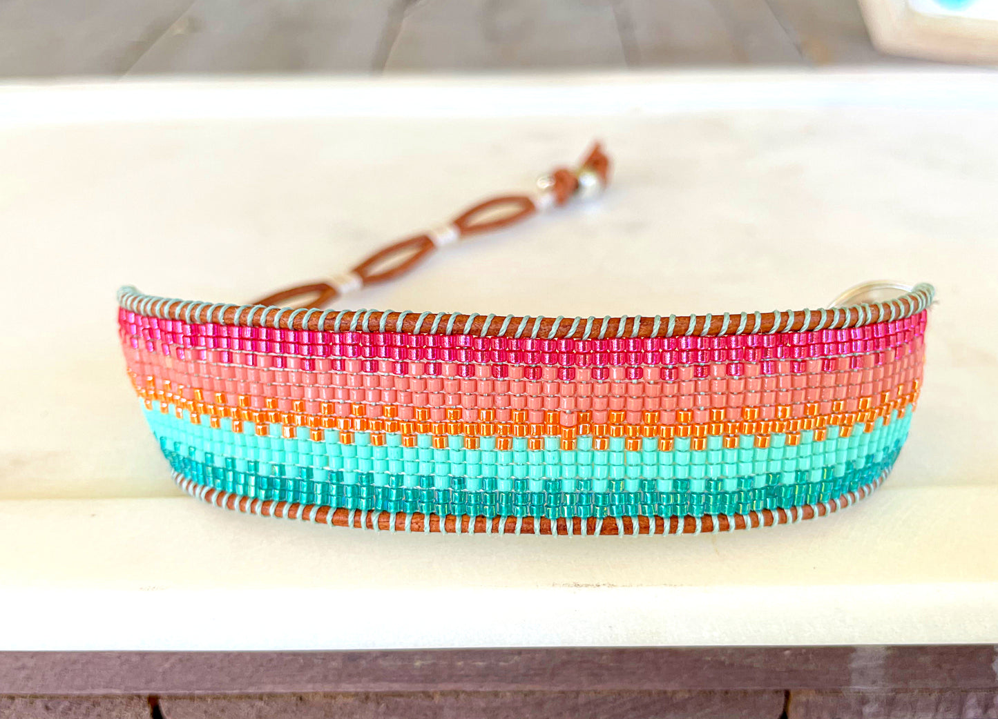 Bright Rainbow Ombre Bead Loom Woven Bracelet