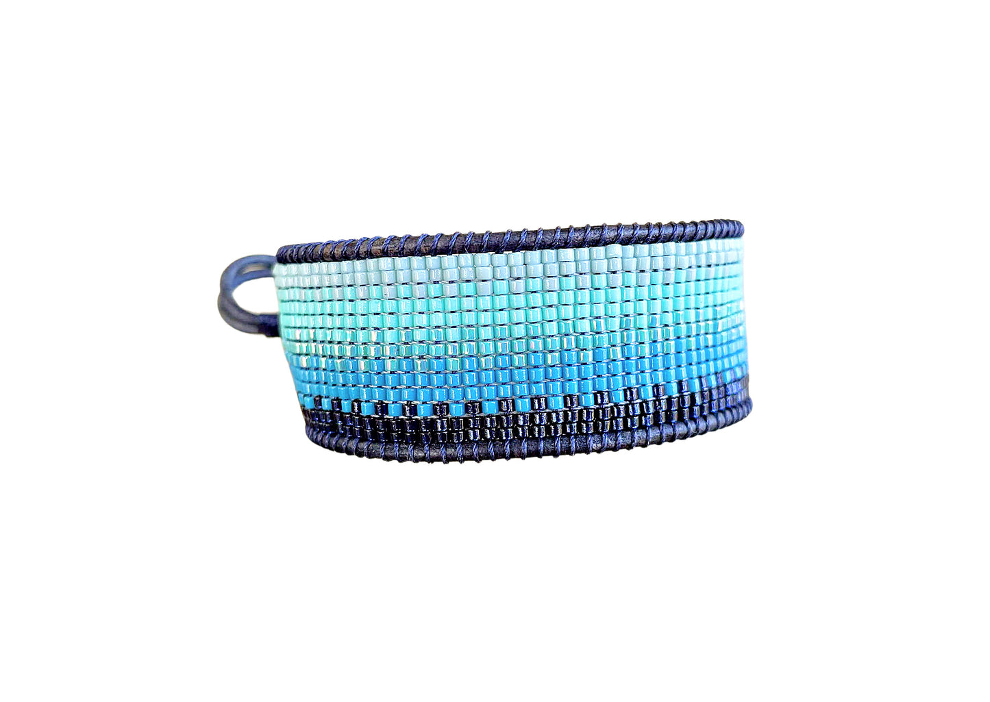 Ocean Navy to Seafoam Ombre Bead Loom Woven Bracelet