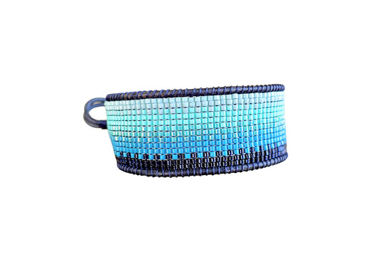 Ocean Navy to Seafoam Ombre Bead Loom Woven Bracelet