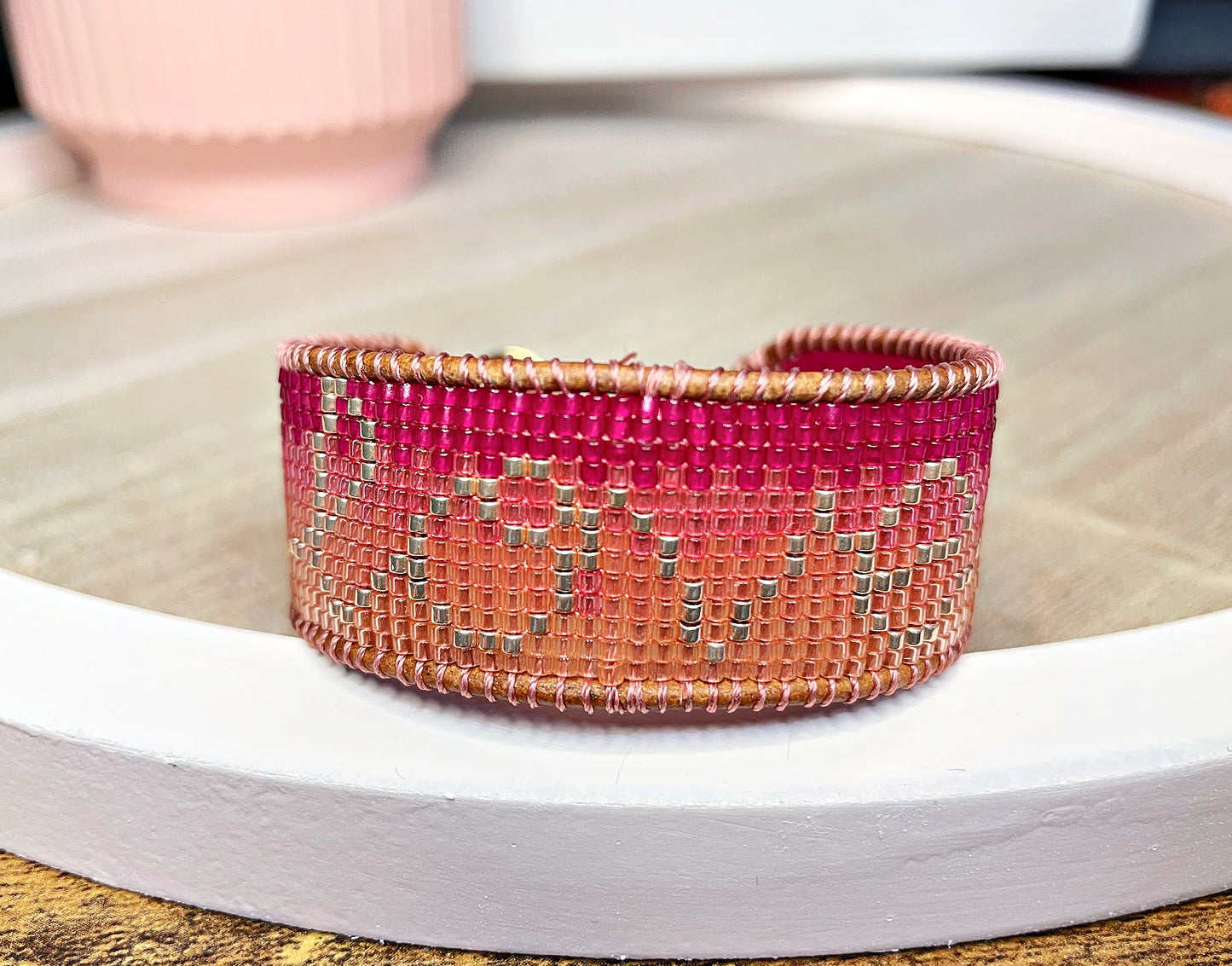 Pink and Orange Love Loom Bracelet