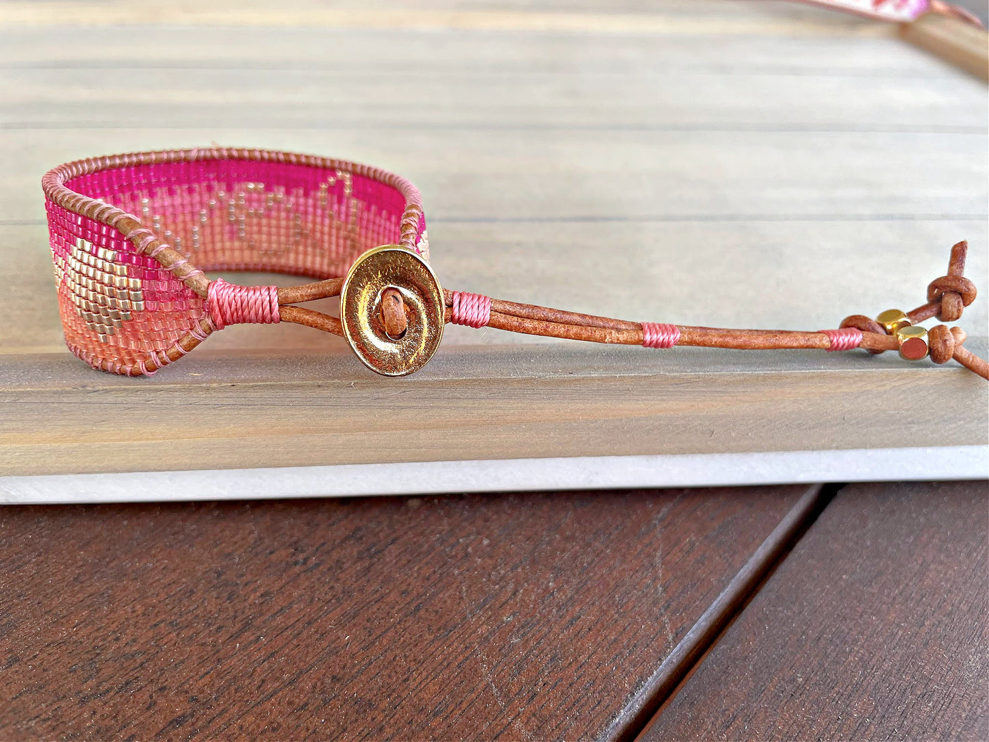 Pink and Orange Love Loom Bracelet