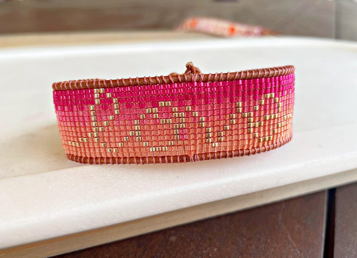 Pink and Orange Love Loom Bracelet