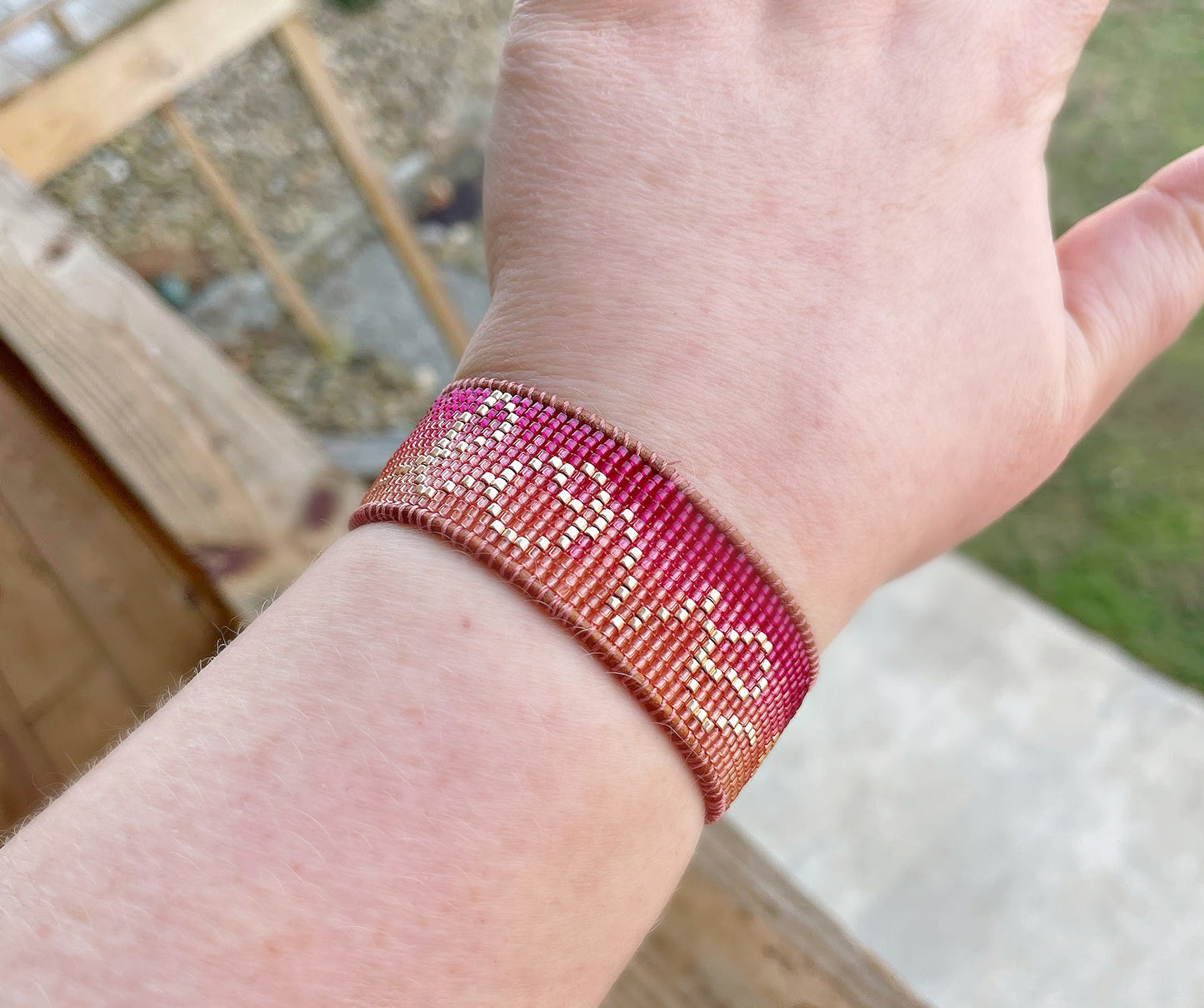Pink and Orange Love Loom Bracelet
