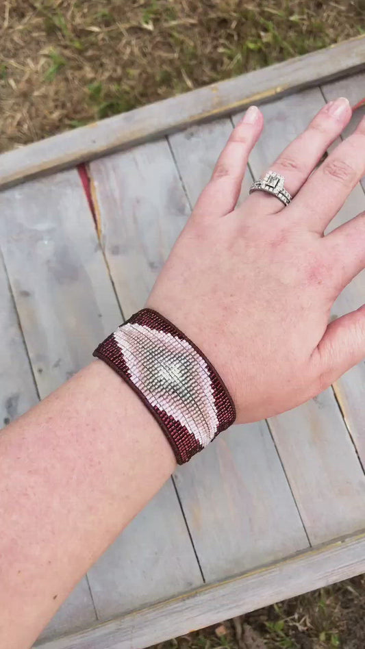 Maroon and Blush Diamond Burst Loom Bracelet