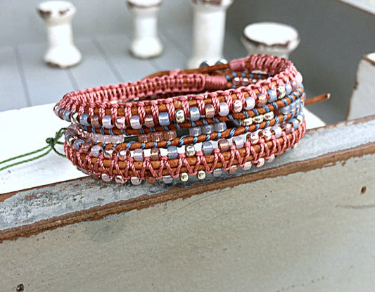 Custom Color 3x macrame Leather Wrap Bracelet