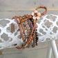 Navy Gray Blush and Copper Textured 5x Beaded Wrap Bracelet