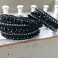 Macrame Leather Black Agate Beaded Wrap Bracelet