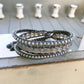 Gray Agate Macrame 3x Beaded Leather Wrap Bracelet