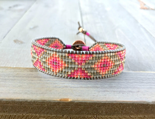 Pink Tribal Ombre Diamond beaded friendship bracelet