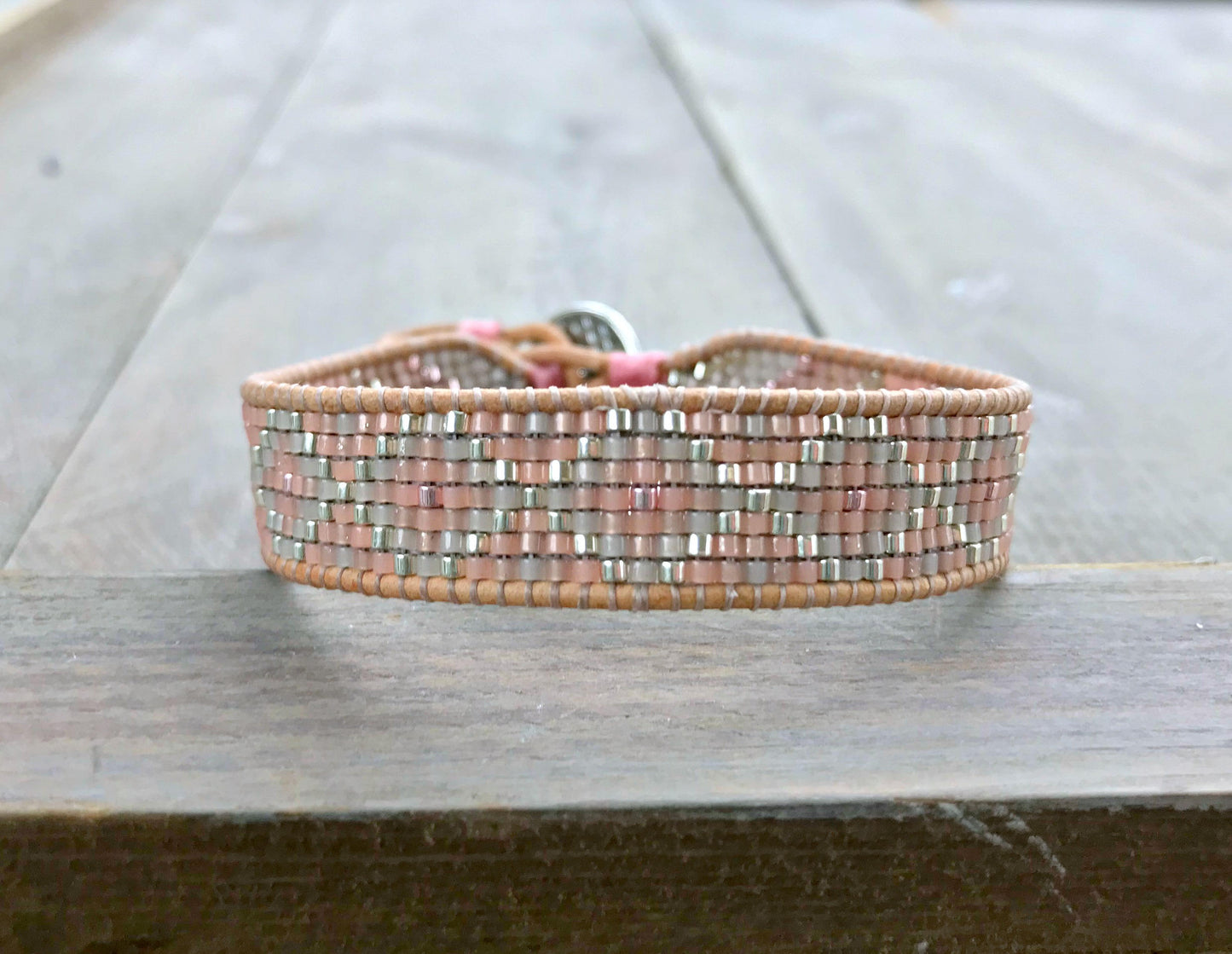 Silver to Rose Gold Faded Diamond Bead Loom Bracelet