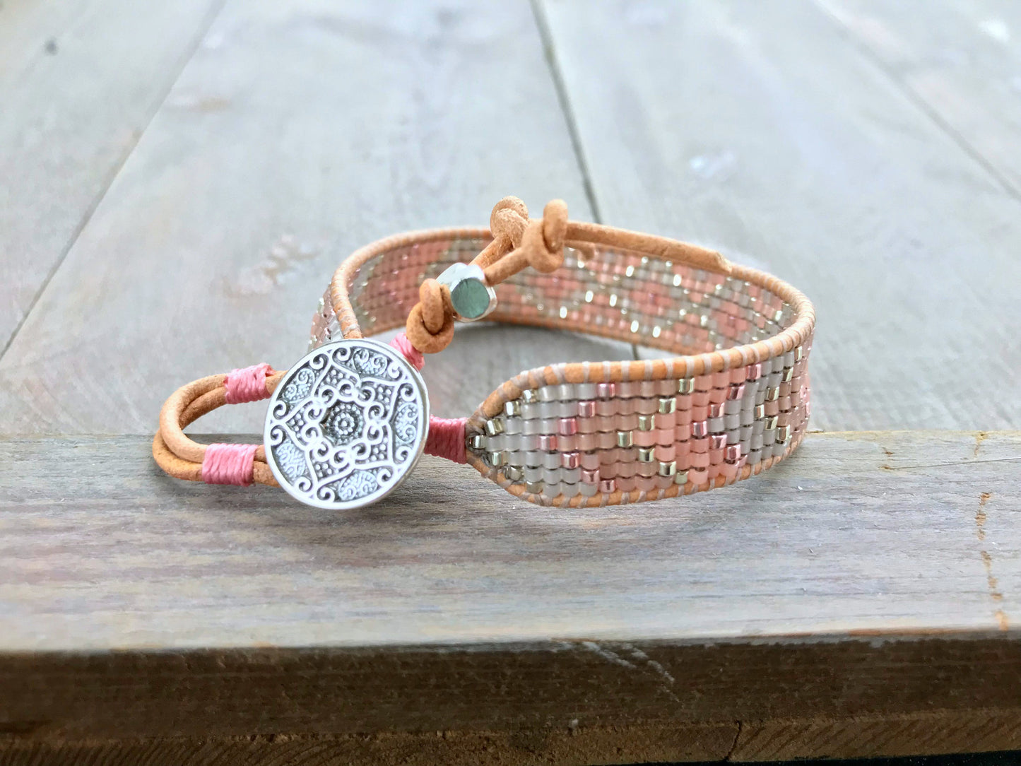 Silver to Rose Gold Faded Diamond Bead Loom Bracelet