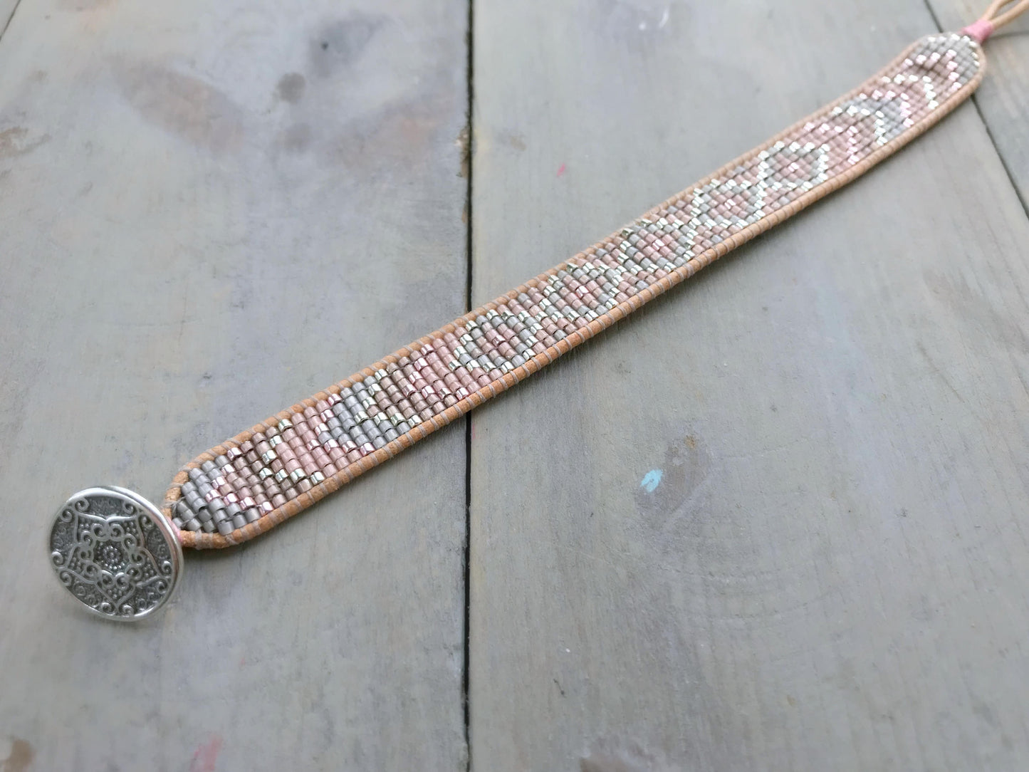 Silver to Rose Gold Faded Diamond Bead Loom Bracelet