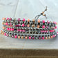 Gray and Faded Hot Pink 3x macrame Leather Wrap Bracelet