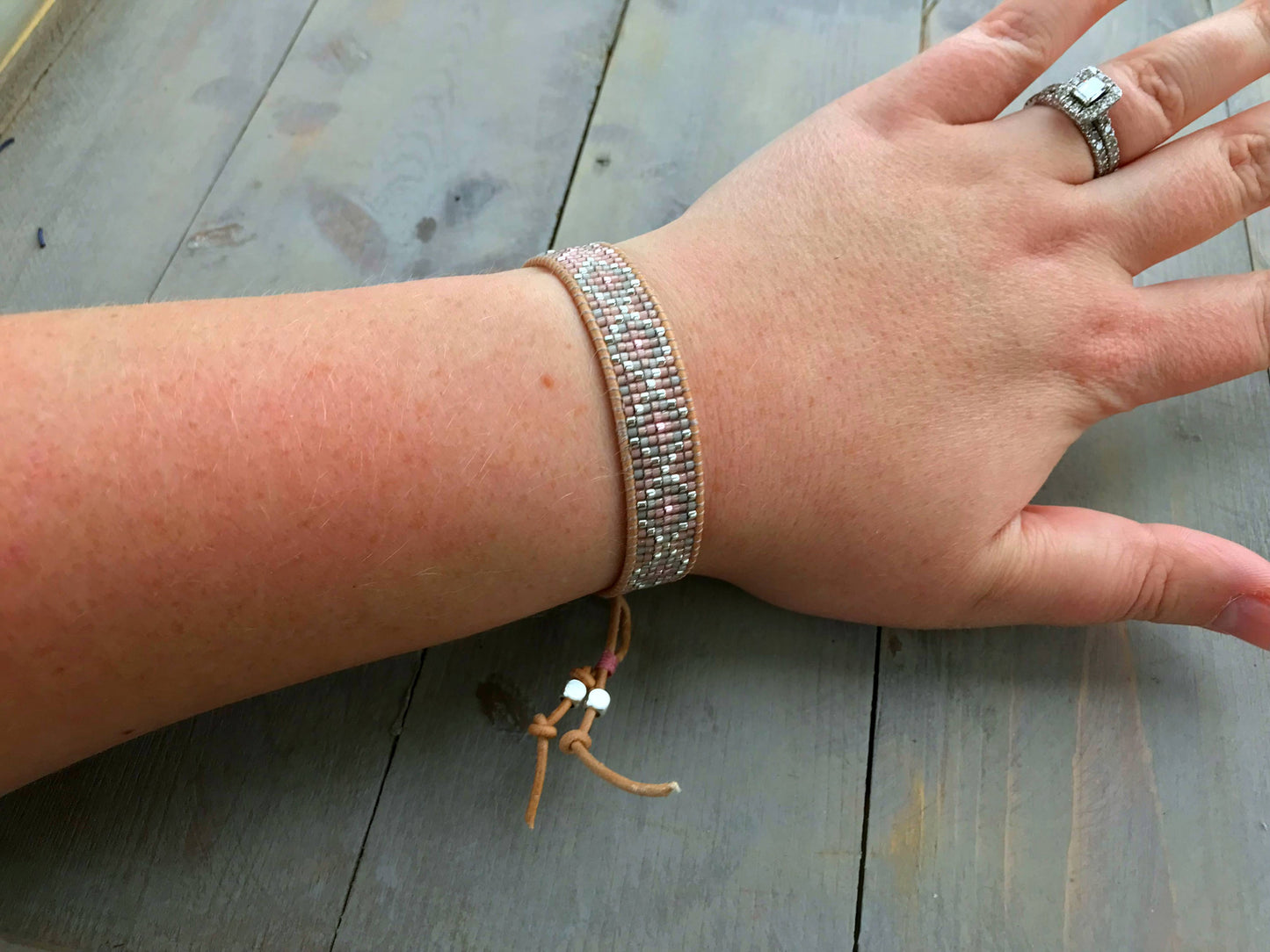 Silver to Rose Gold Faded Diamond Bead Loom Bracelet