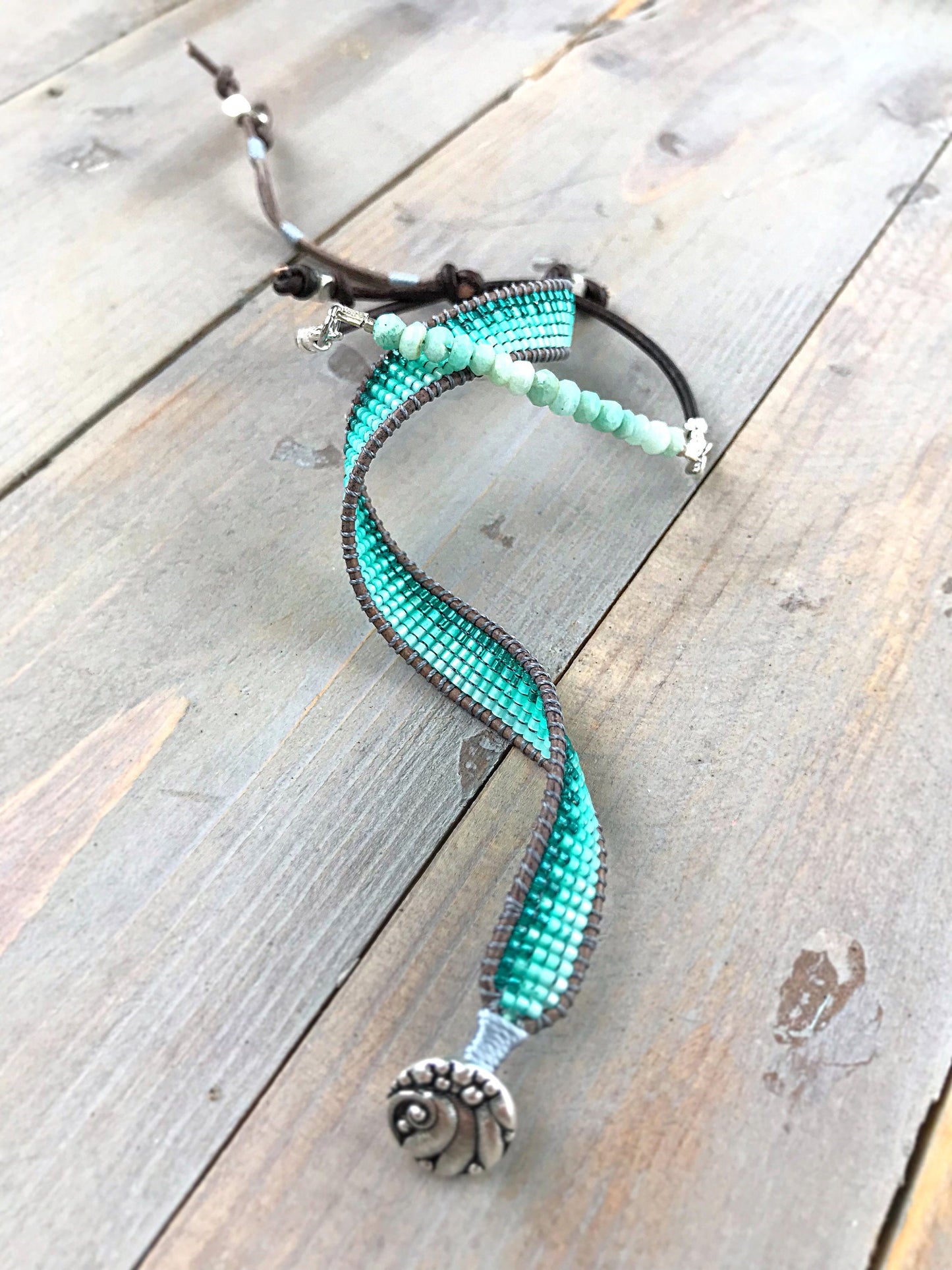 Amazonite and Aqua Ombre Loom Beaded Bracelet Set, chakra bracelet