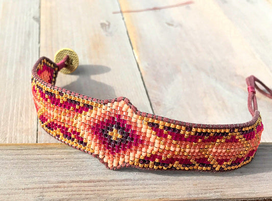 Fall Inspired Gold Geometric Loom Bracelet, boho gifr for her