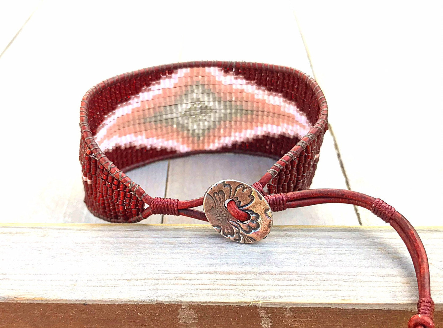 Maroon and Blush Diamond Burst Loom Bracelet