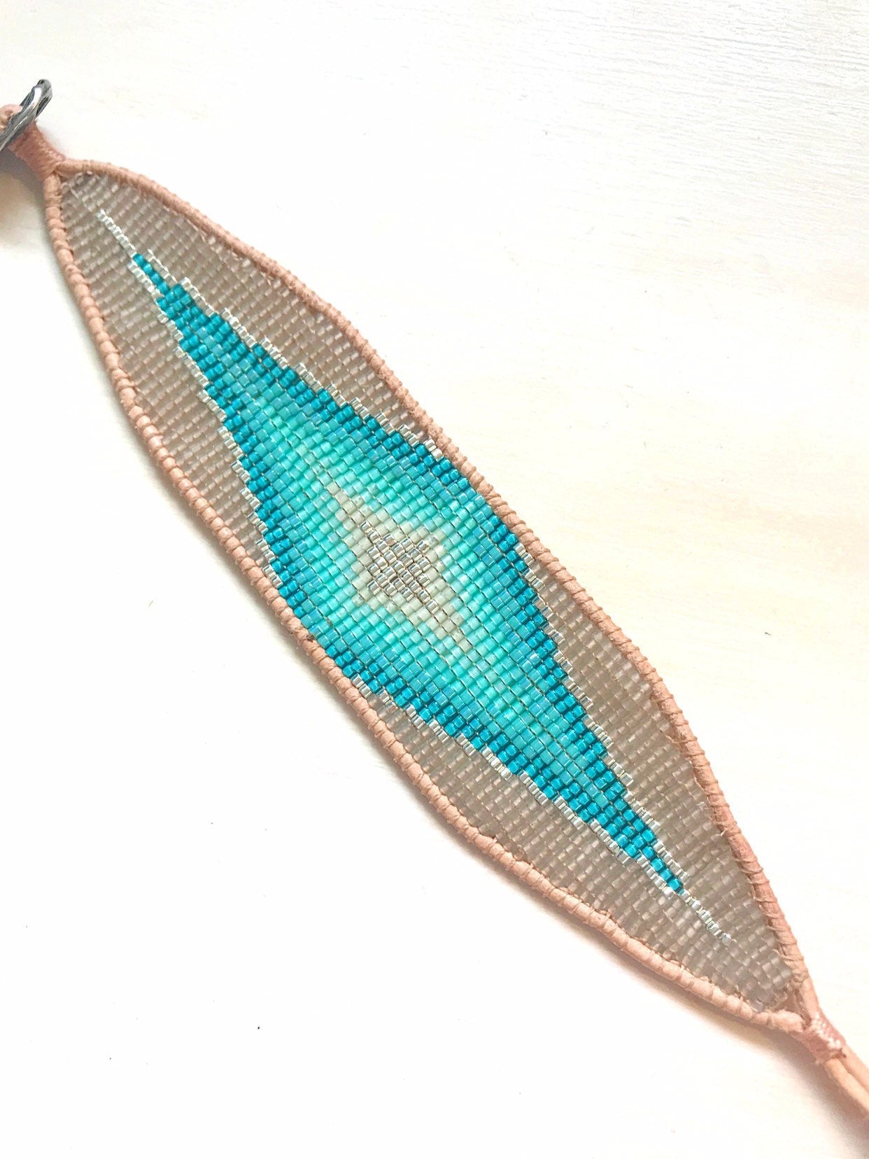 Sand and Sea Diamond Burst Bead Loom Woven LeatherBracelet