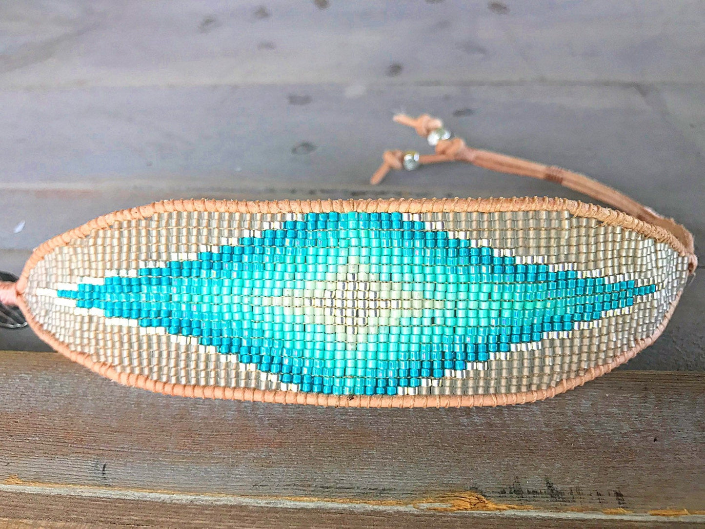 Small Sand and Sea Diamond Burst Bead Loom Woven Bracelet
