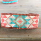 Turquoise and Coral Tribal Pattern Bead Loom Bracelet