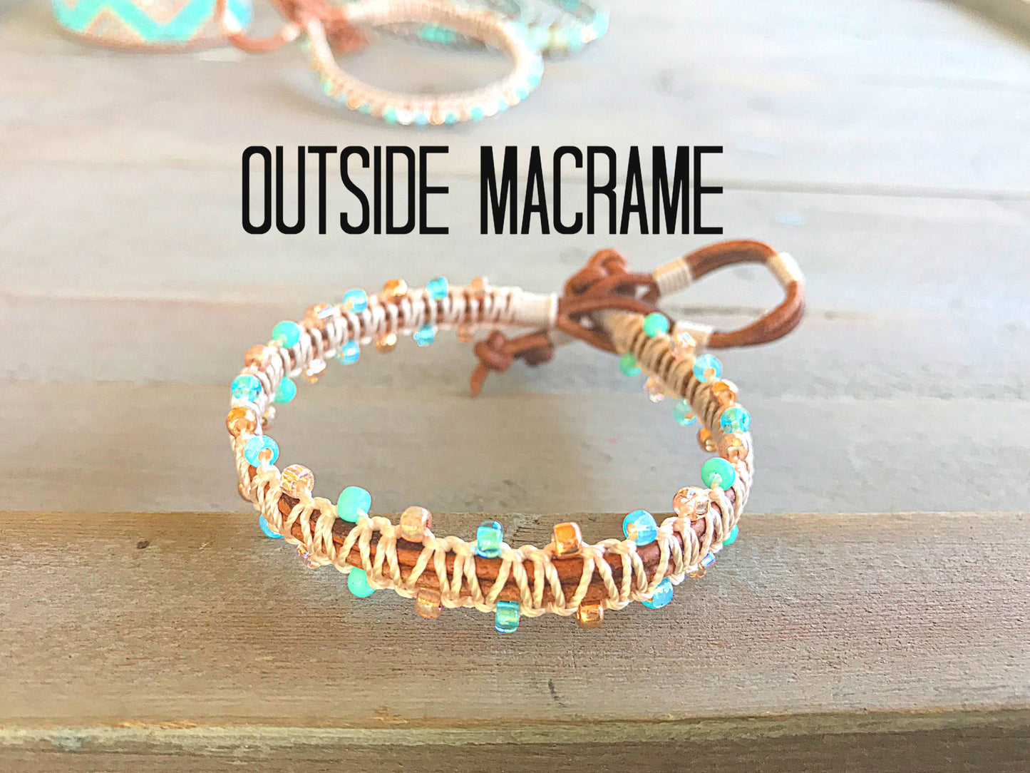 Aqua and Rose gold Loom and Macrame Bracelet stack set