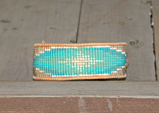 Small Sand and Sea Diamond Burst Bead Loom Woven Bracelet