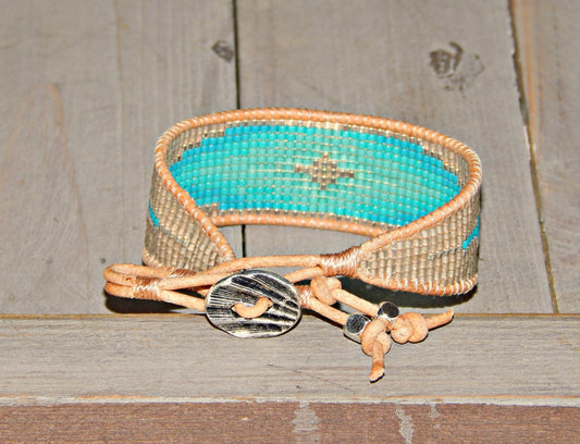 Small Sand and Sea Diamond Burst Bead Loom Woven Bracelet