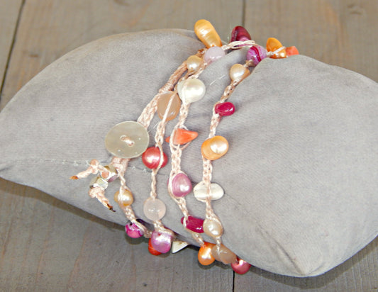 Pink, Blush, and Peach Pearl Wrap Bracelet, Anklet, Necklace