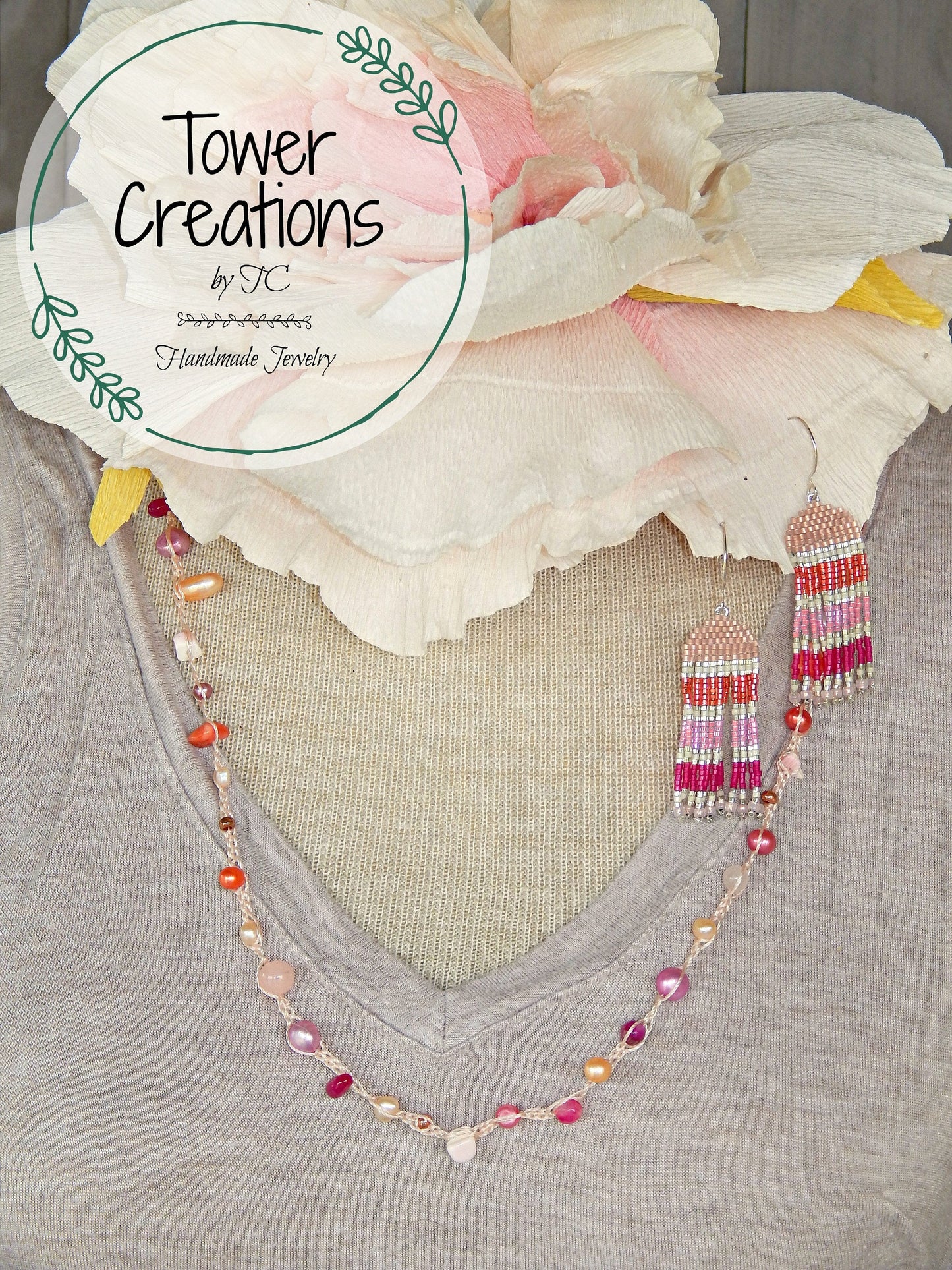 Pink, Blush, and Peach Pearl Wrap Bracelet, Anklet, Necklace