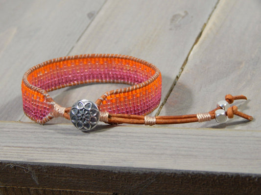 Faded Orange to Pink Ombre Loom woven friendship bracelet