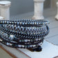 Gray and Silver Beaded Textured Macrame Leather Wrap Bracelet
