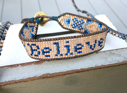 Believe Loom Woven Bracelet, inspirational beaded bracelet