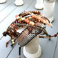 Coral Peach and Brown Side beaded Macrame Woven Leather Stack bracelet